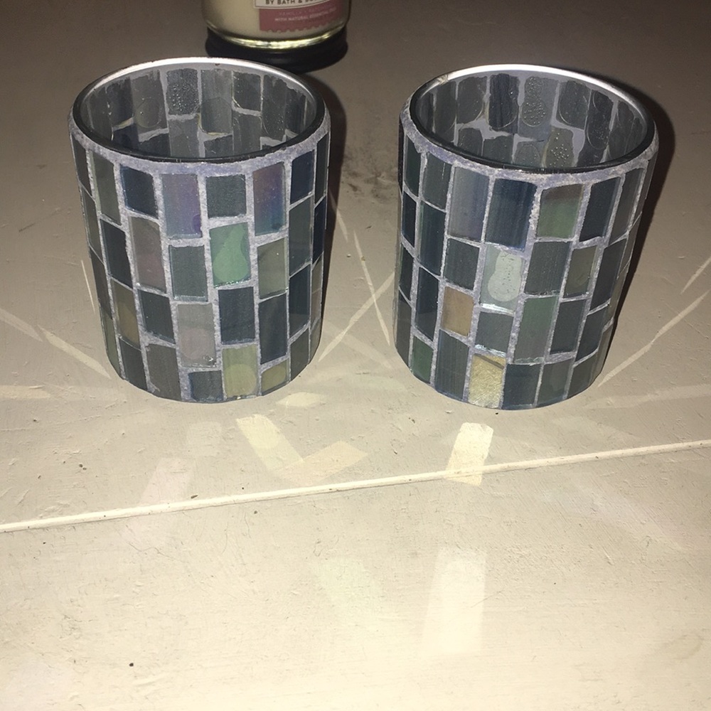 Set of blue glass candle holders